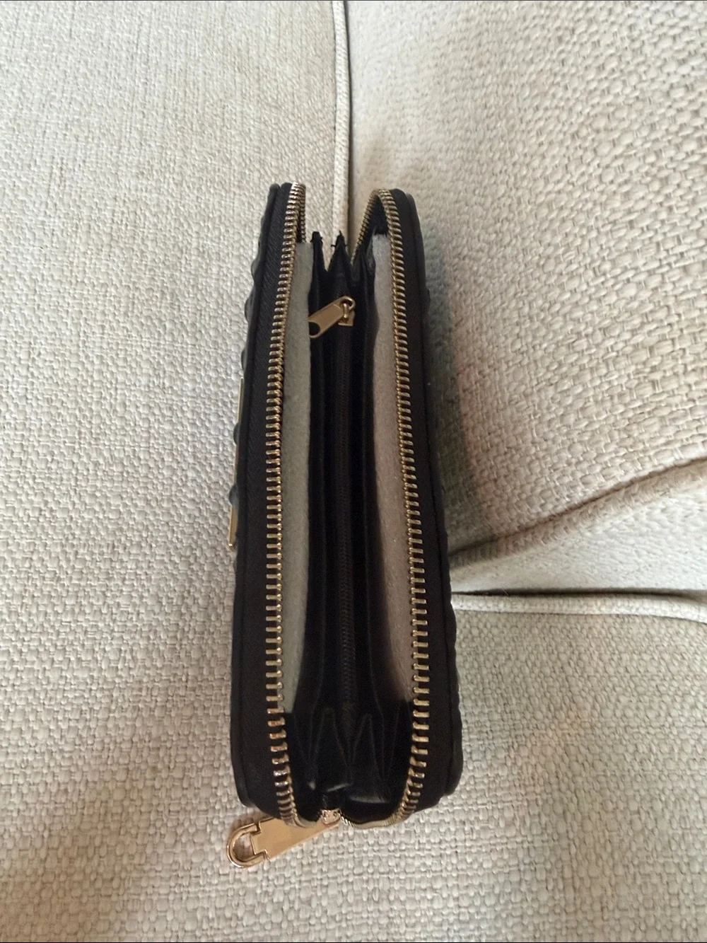 Brahmin Black Croc-Embossed Leather Zip Wallet with Gold Hardware